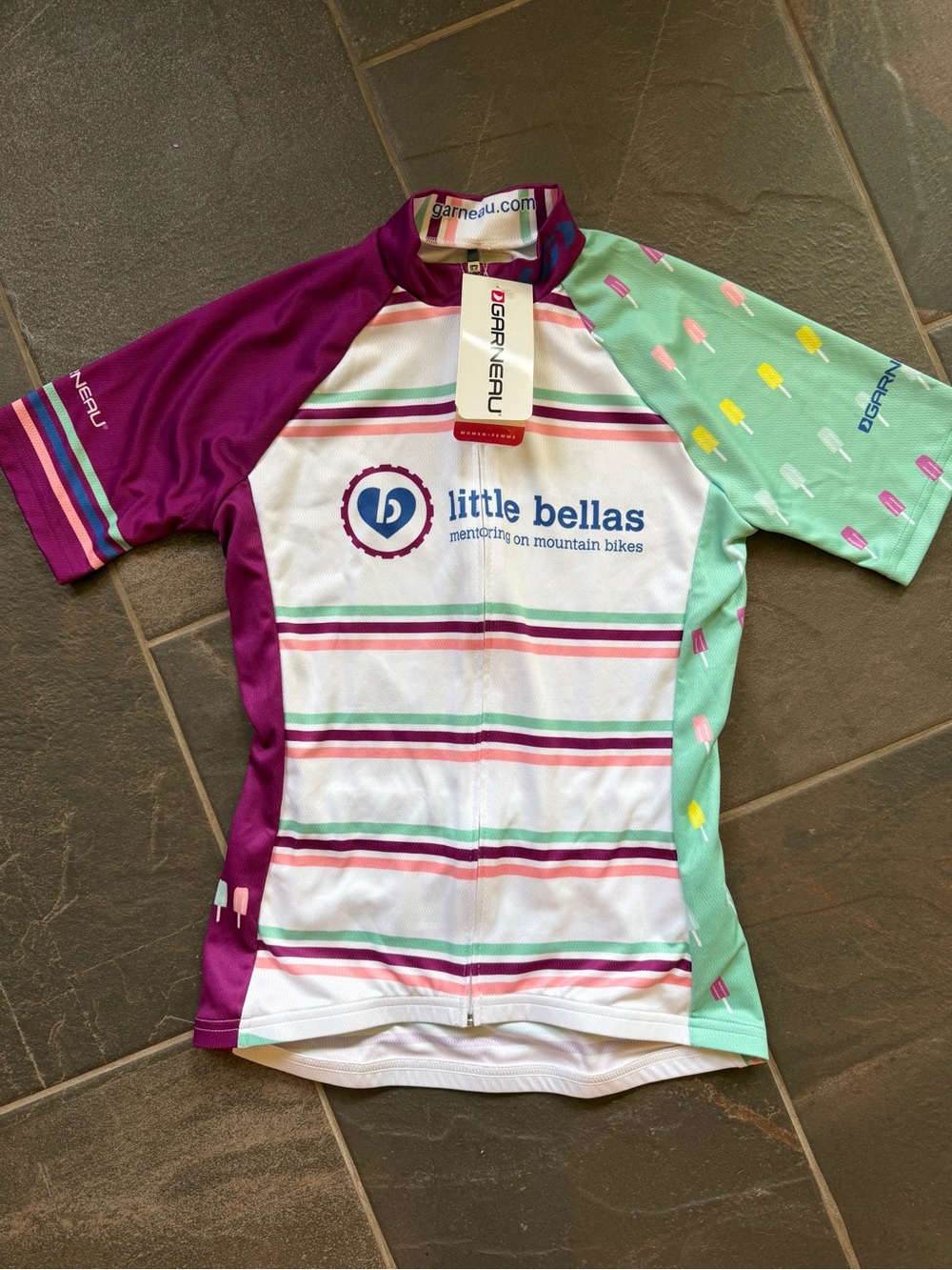Little Bellas Short Sleeve Cycling Jersey - White, Purple, Mint